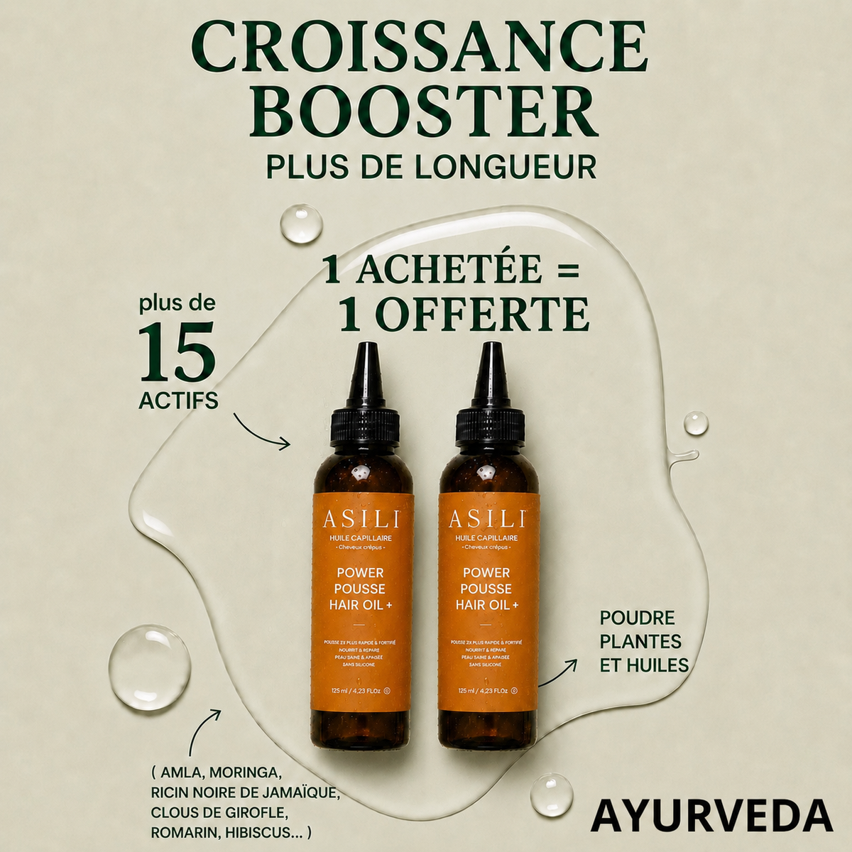 Duo Huile Ayurvédique Croissance + & Anti-Casse Asilì | 2 × 50 ml